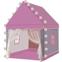 Детска палатка за игра с LED лампи, Розово-сива, 130х100х115 см