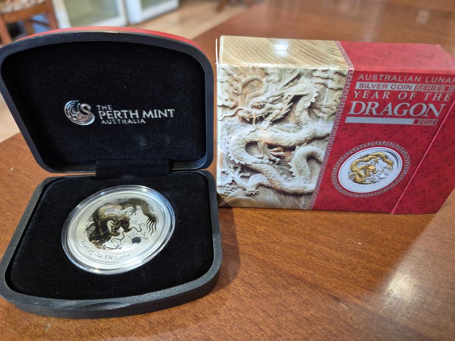 Лунар II 2012 Сребърен Дракон Позлатен с кутия и сертификат Gilded