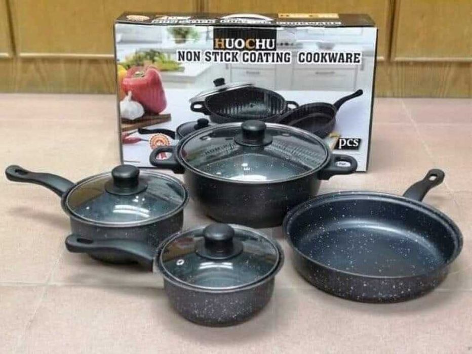 Комплект качествени тенджери от 7 части с незалепващо мраморно покрити