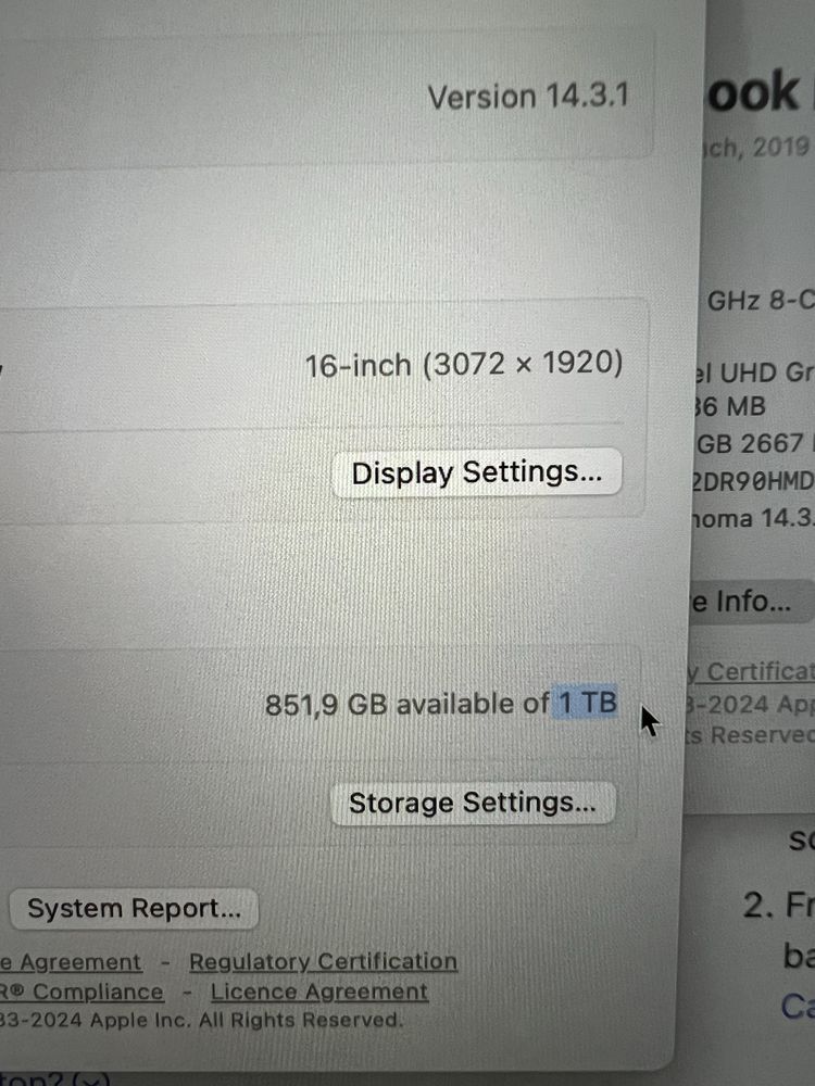 Macbook Pro i9 2019 32gb 1TB