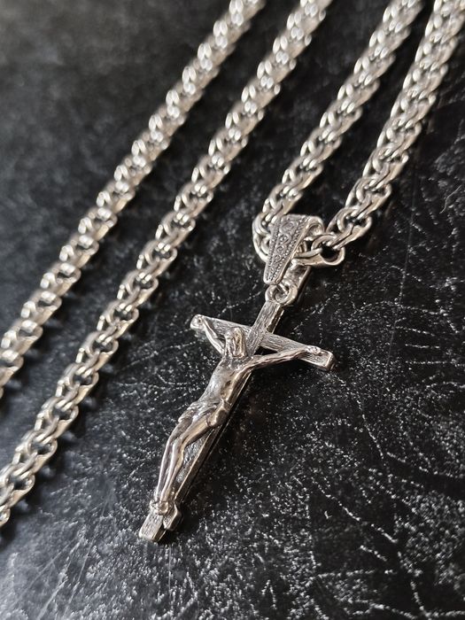 Серебряный набор мужской крест и цепь трос