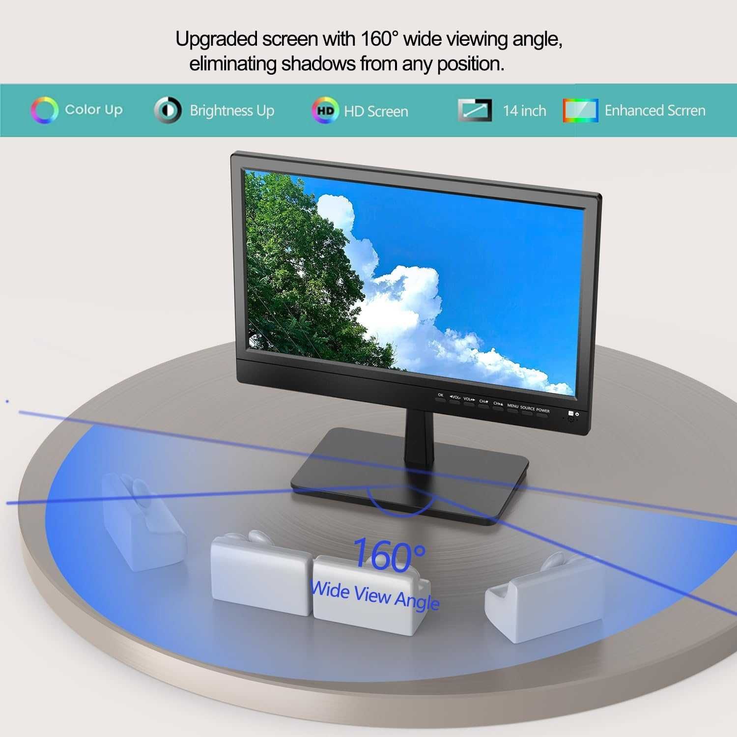 Портативен телевизор 14” DVBT-2 с USB, VGA за бус, кола камион, кемпер