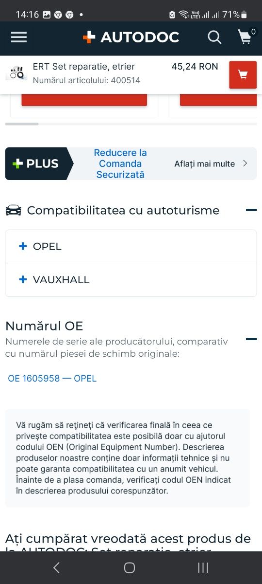 Set reparație etrieri opel, vauxhall ert.