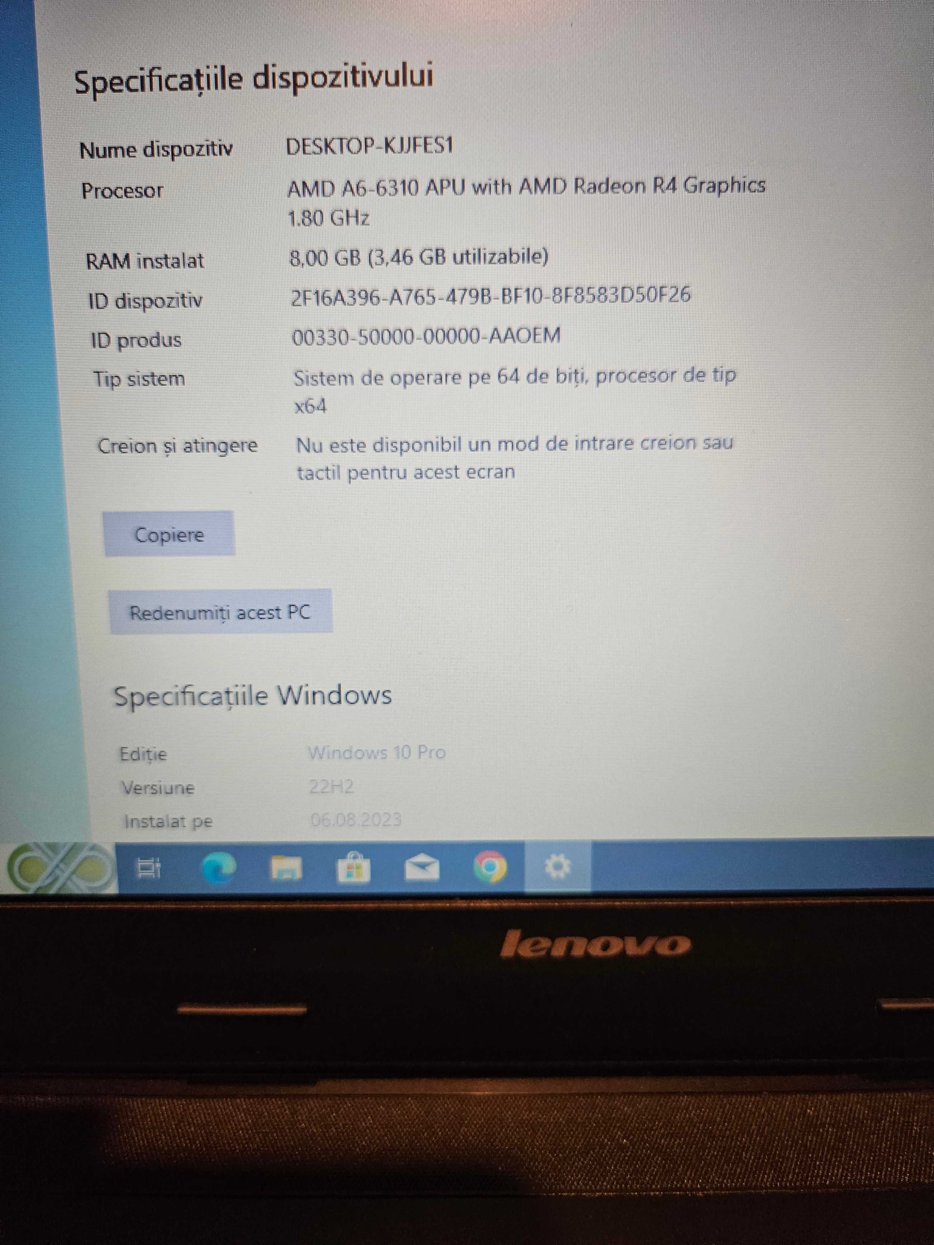 Laptop Lenovo AMD A6-6310 8GB memorie 240 gb ssd