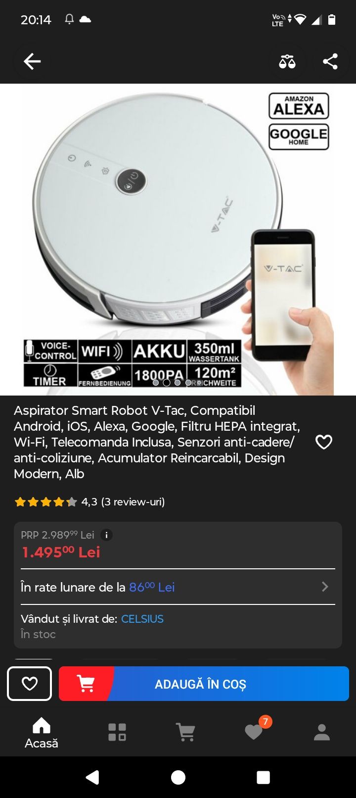 Robot aspirator V-TAC SMART