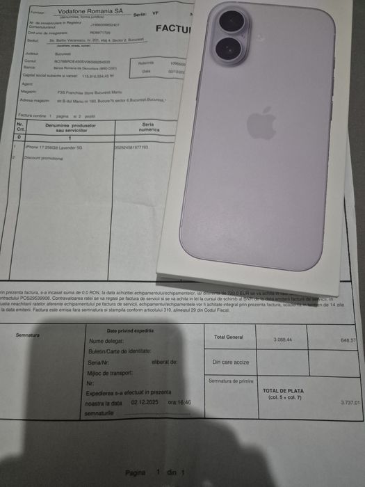 Iphone 17 256gb - Sigilat - Liber de retea - LAVANDER - Factura