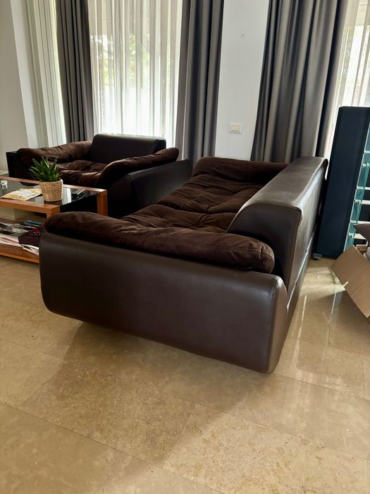 Set canapea piele, fotoliu piele, masă cafea