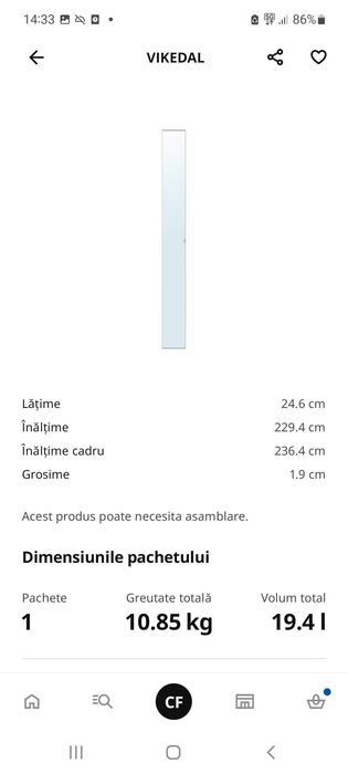 Donez usa cu oglinda Ikea Vikedal sparta + oglinda cu rama lemn 115x42