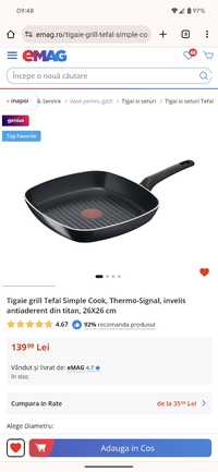 Tigaie grill Tefal Simple Cook, Thermo-Signal, invelis antiaderent