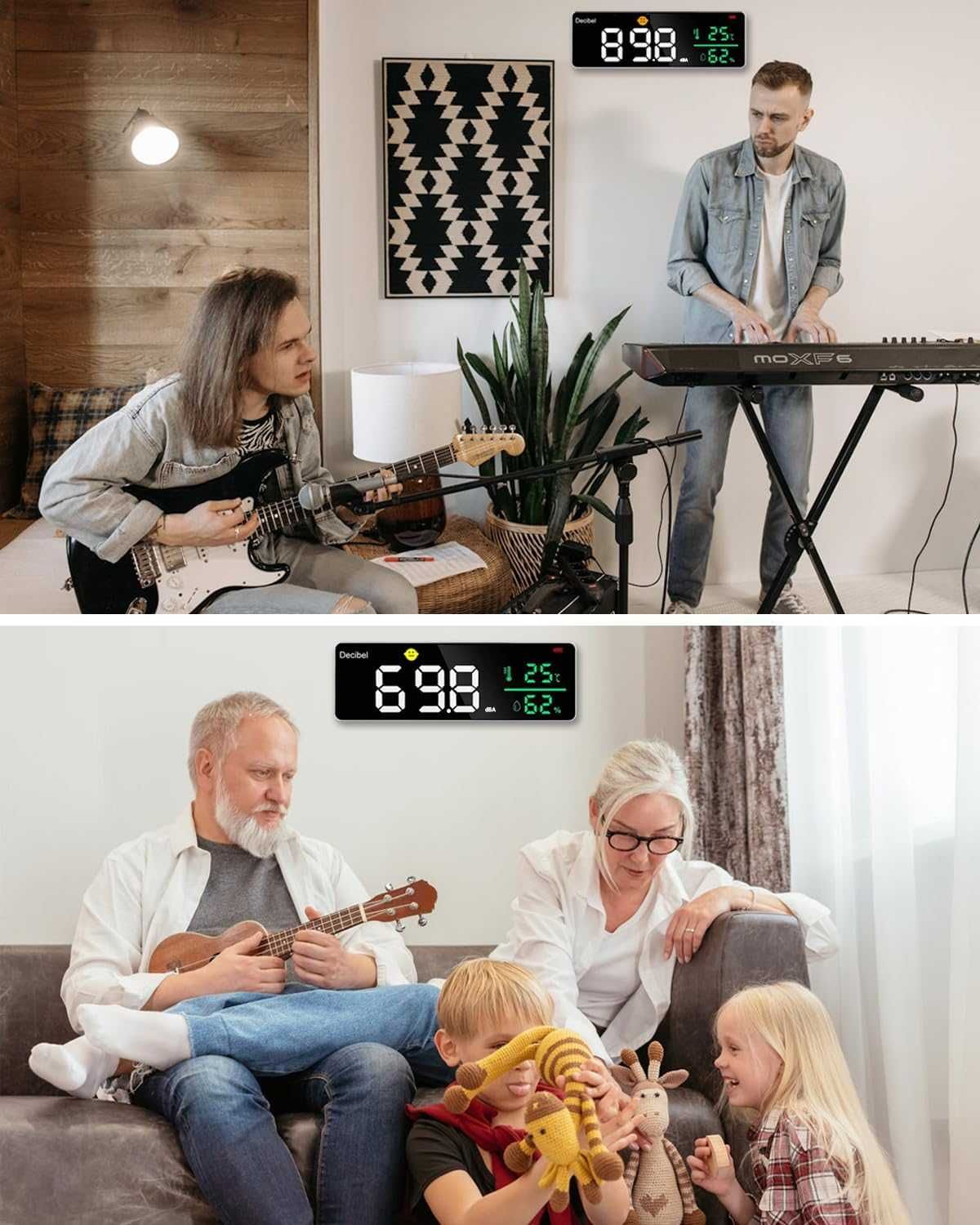 SURLABA Децибеломер за стенен монтаж, 3 в 1, 30~130dB с LED екран