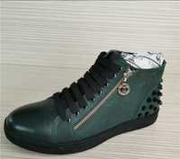 Зеленые кожаные новые ботинки /кеды