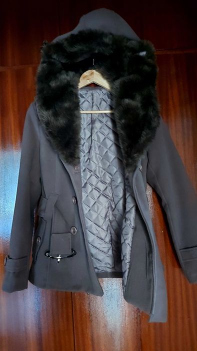 Зимно сиво яке с пух и коланче