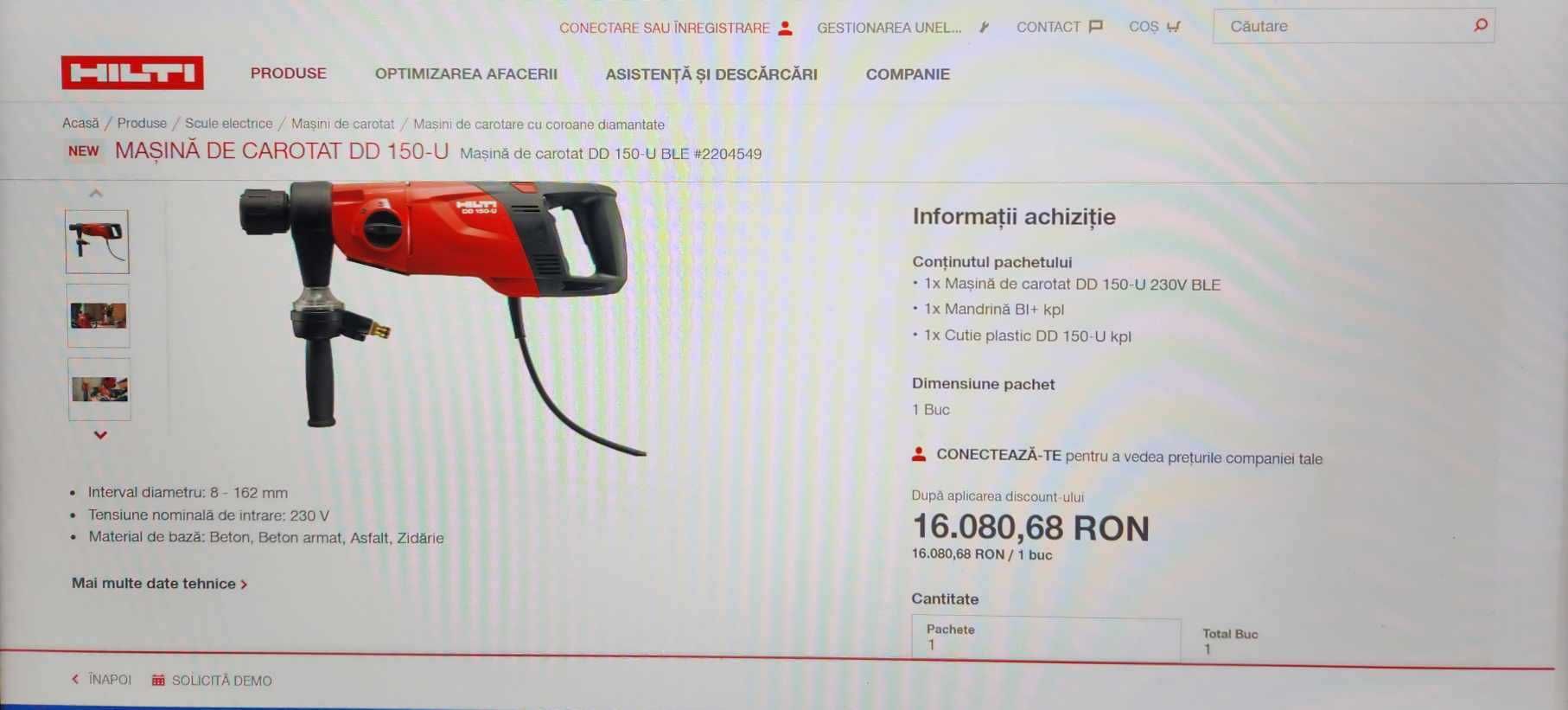 Masina de carotat HILTI DD150-U si sistem automatizare DD AF CA-L