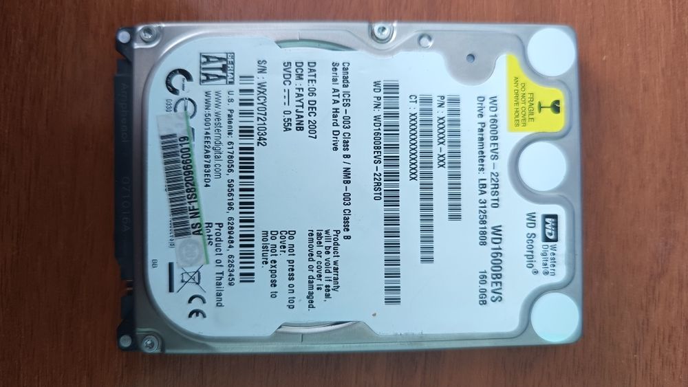 Продам жёсткий диск для ноутбука 160 GB