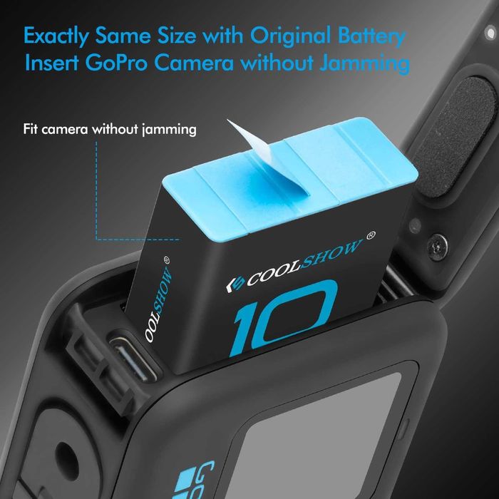 BateriI de schimb pt HERO 10, COOLSHOW x2 și încărcător USB,sigilat