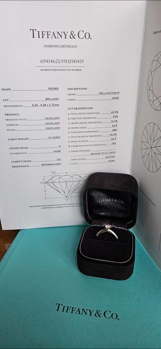 Бренд Tiffany & Co. Solitaire. Кольцо в платине с бриллиантом.