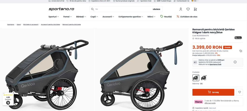 Remorcă/Cărucior Qeridoo Kidgoo 1 pentru copii