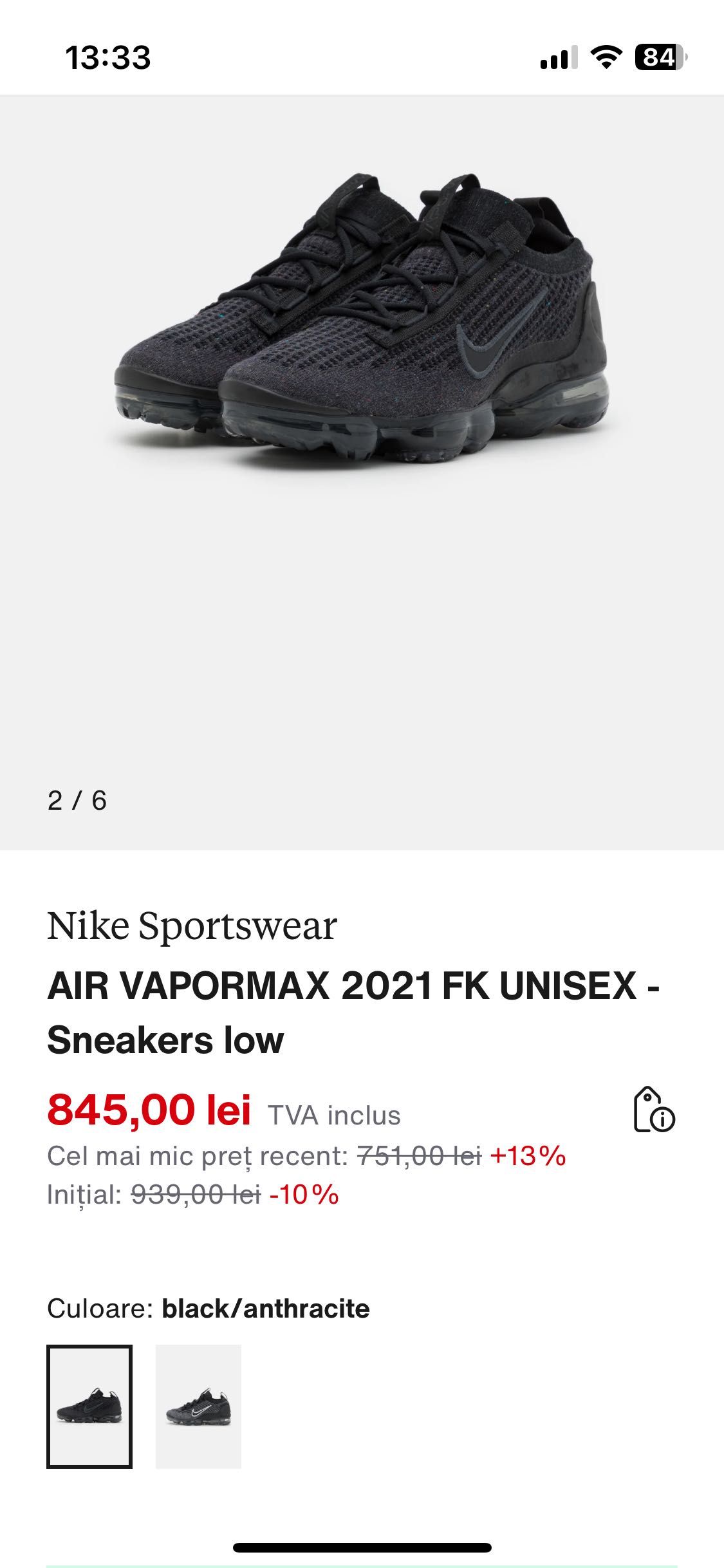 Nike air vapormax 41 low triple black 2021 incaltaminte sport flyknit