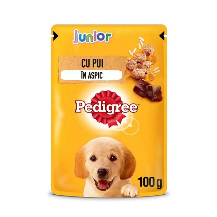 Hrana umeda caini juniori Pedigree cu pui si orez in aspic 100 g