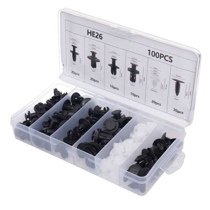 100 бр. Автомобилни щифтове, щипки, копки за монтаж на кори