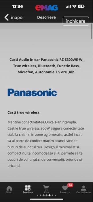 Casti wireless Panasonic