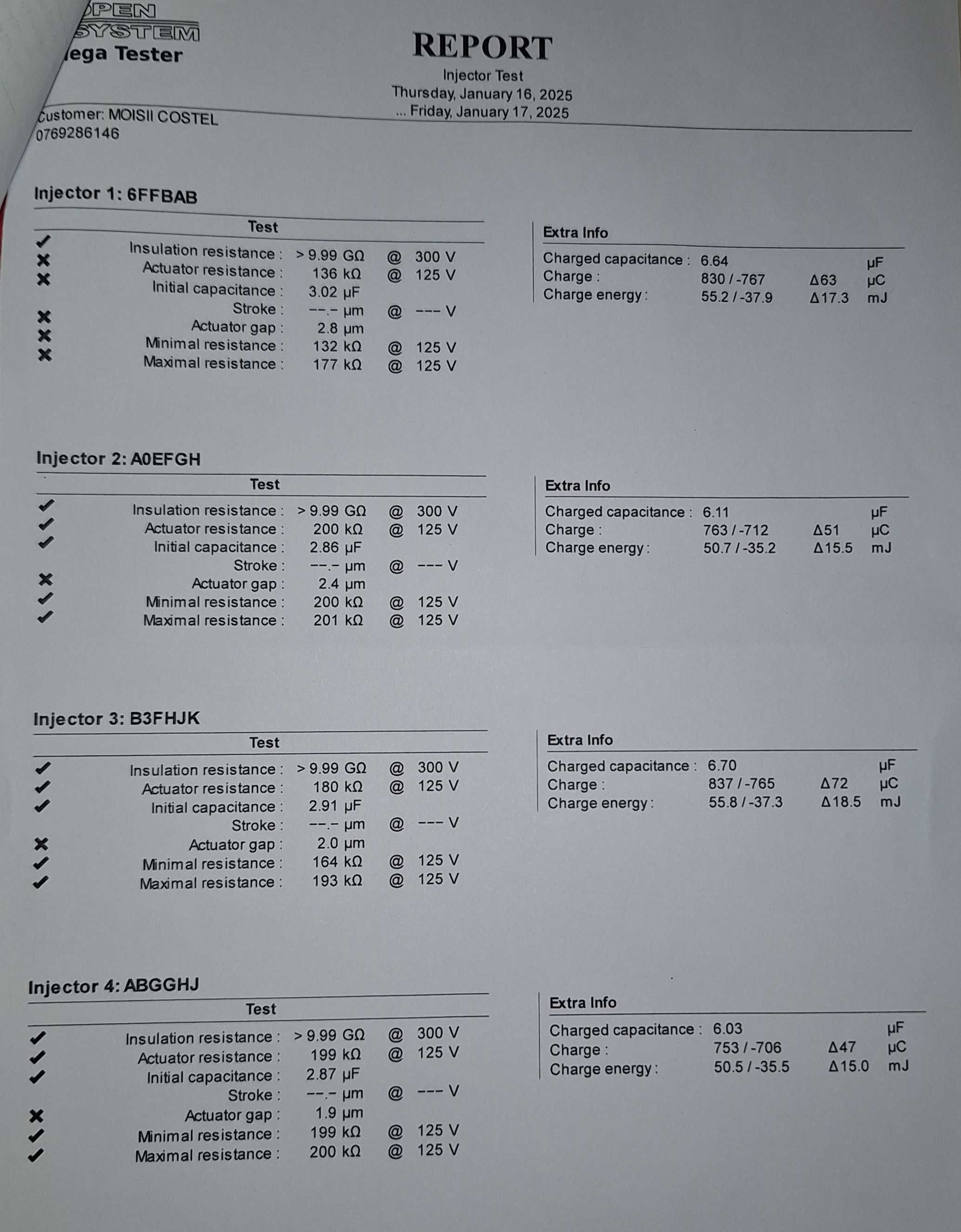 Injectoare reconditionate  Renault 1.5 dci 110 Cp E5 fisa testare bank