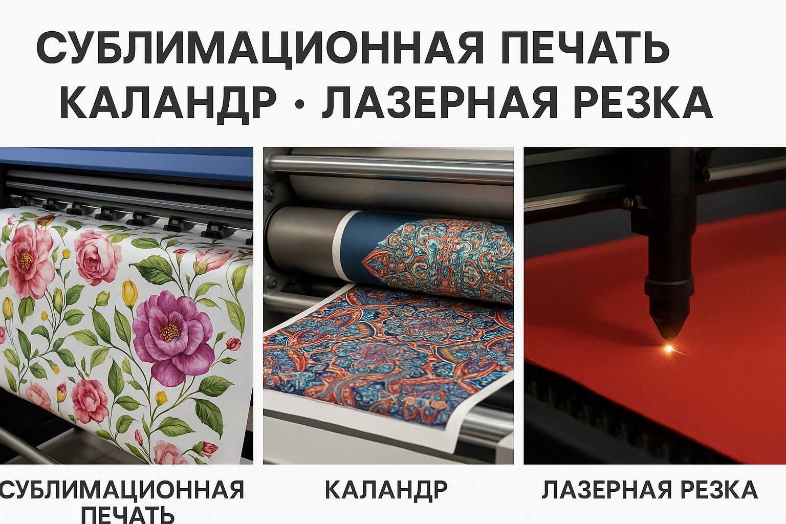 Sublimatsiya bosma, kalandr press, lazer kesish xizmatlari