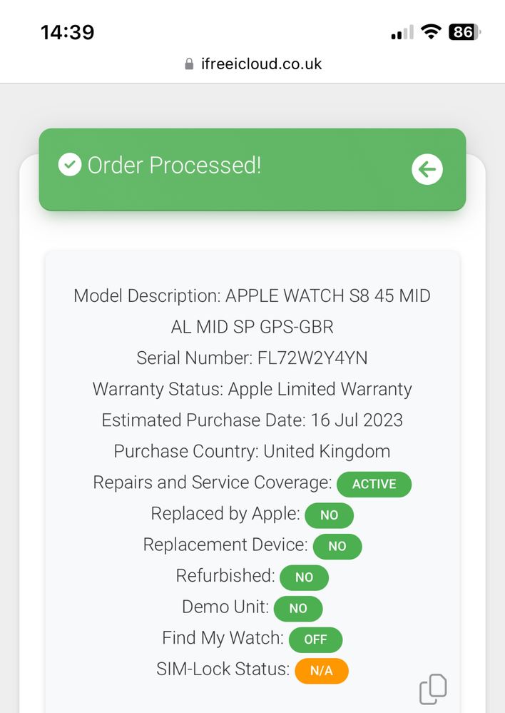 Apple watch 8 45mm GPS