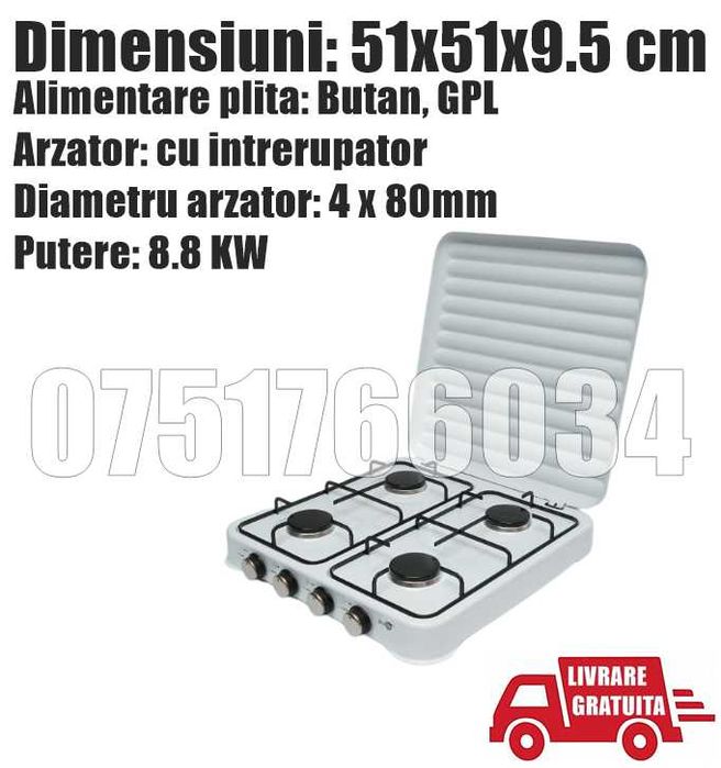 Plita Aragaz Mini 4 Ochiuri Arzator Gaz Bucatarie Livrat Gratuit GL