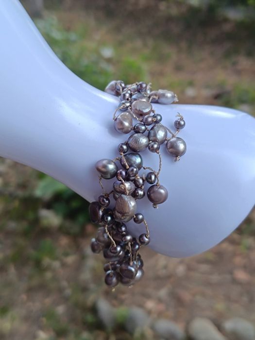 Bratara elastica din cu perle naturale de cultura, culoare gri metal