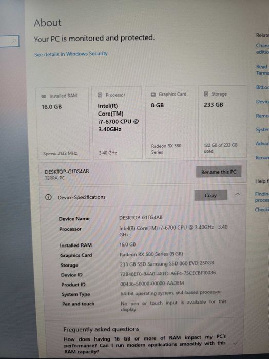 Calculator / PC Gaming / Office – i7 6700 + RX580 8GB Sapphire + CADOU