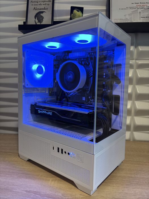 Бял геймърски компютър Ryzen 8 ядрен, RX480 8gb, 8ram, 512 ssd, 550W