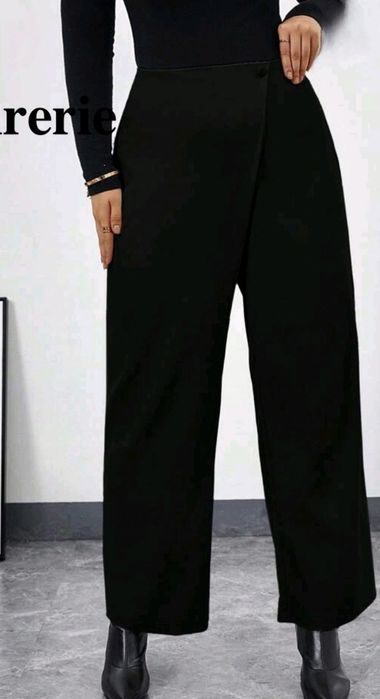 Тънък черен панталон висока талия с ластик 2XL 3XL 2ХЛ 3ХЛ EU50 EU52