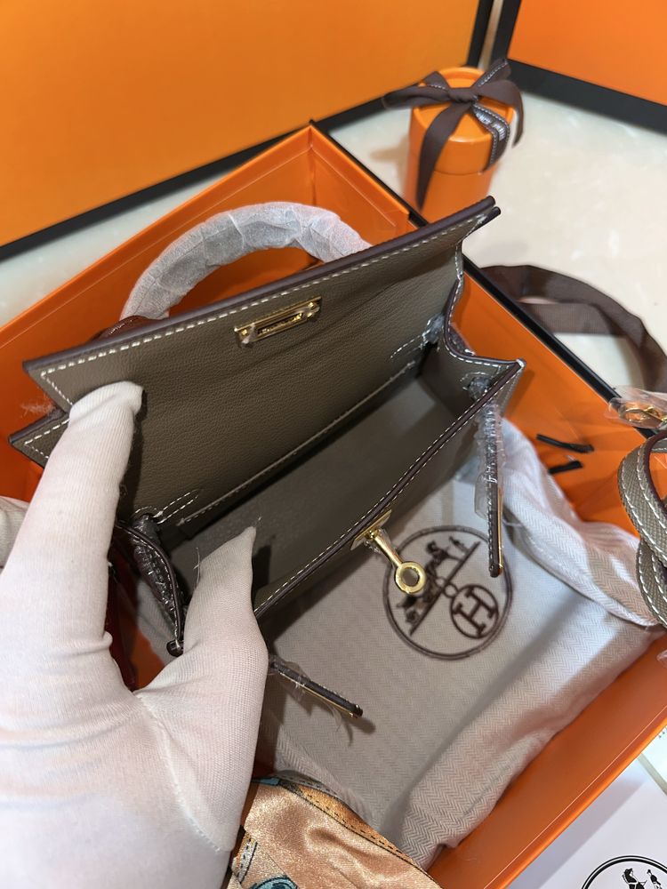 Geanta Hermes Kelly 19cm Gri/Piele naturala 100%/Punga/Cutie Hermes