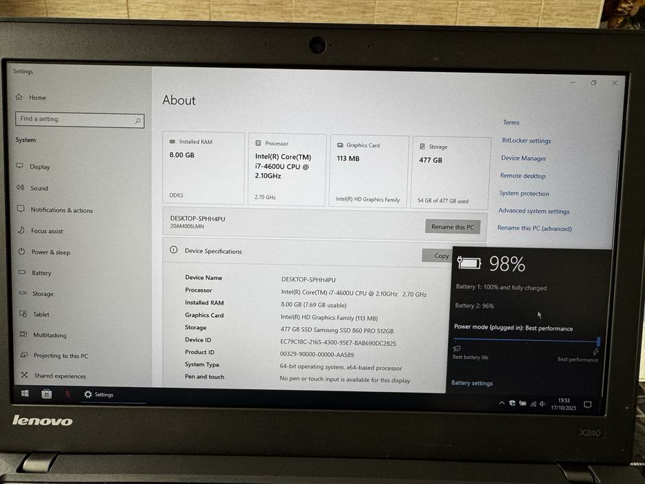 Laptop Lenovo ThinkPad X240 Intel-Core i7-4600U, 8GB RAM, 512 SSD