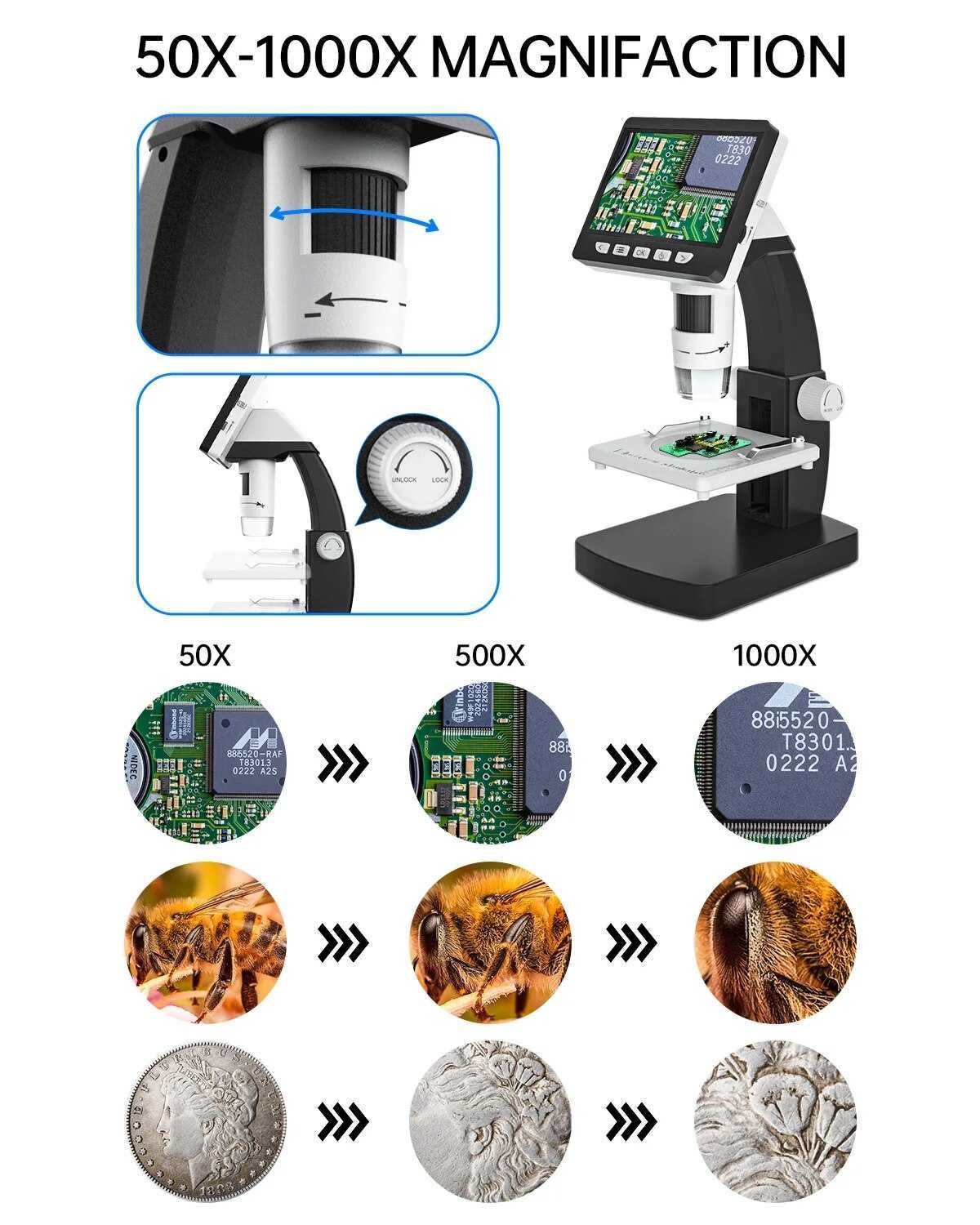 Microscop digital video cu ecran LED