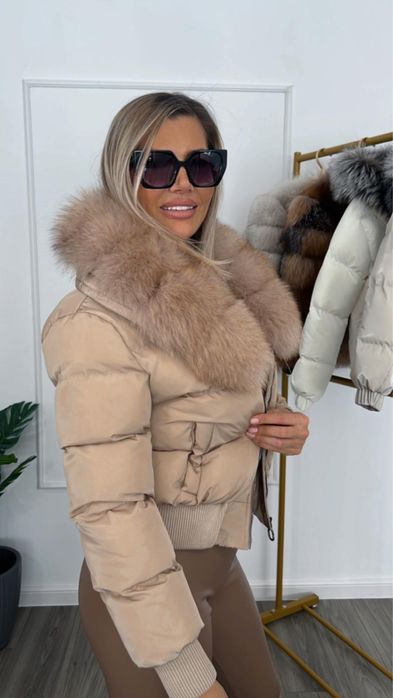 Geaca Dama fâș guler din blana naturala vulpe captuseala puf gasca