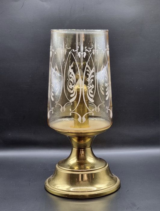 Lampa port lumanare de epocă din alama Hurricane cu abajur din sticla