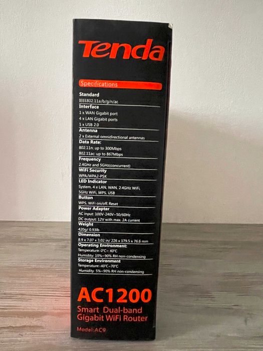 Router wireless smart Tenda AC9, Gigabit 1200Mbps, Dual-Band
