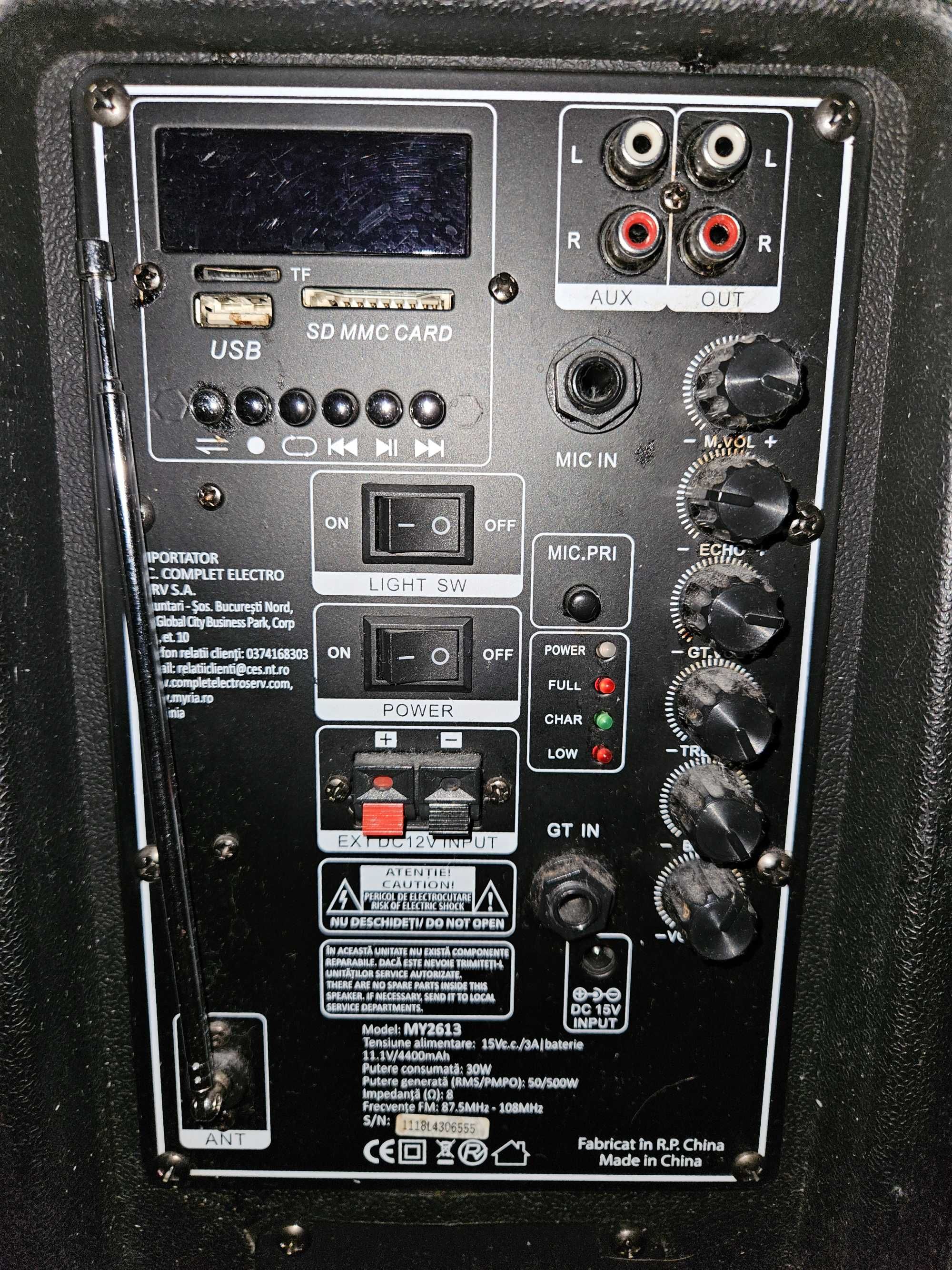 Boxă portabilă MYRIA MY2613, 50W, Bluetooth, USB, microfon wireless