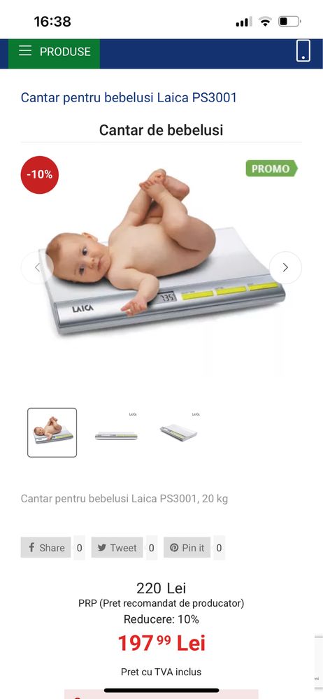 Cântar electronic pentru bebeluși, Laica PS3001,