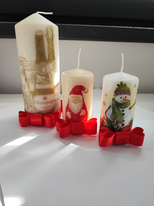 Коледни свещи изработени с техниката декупаж