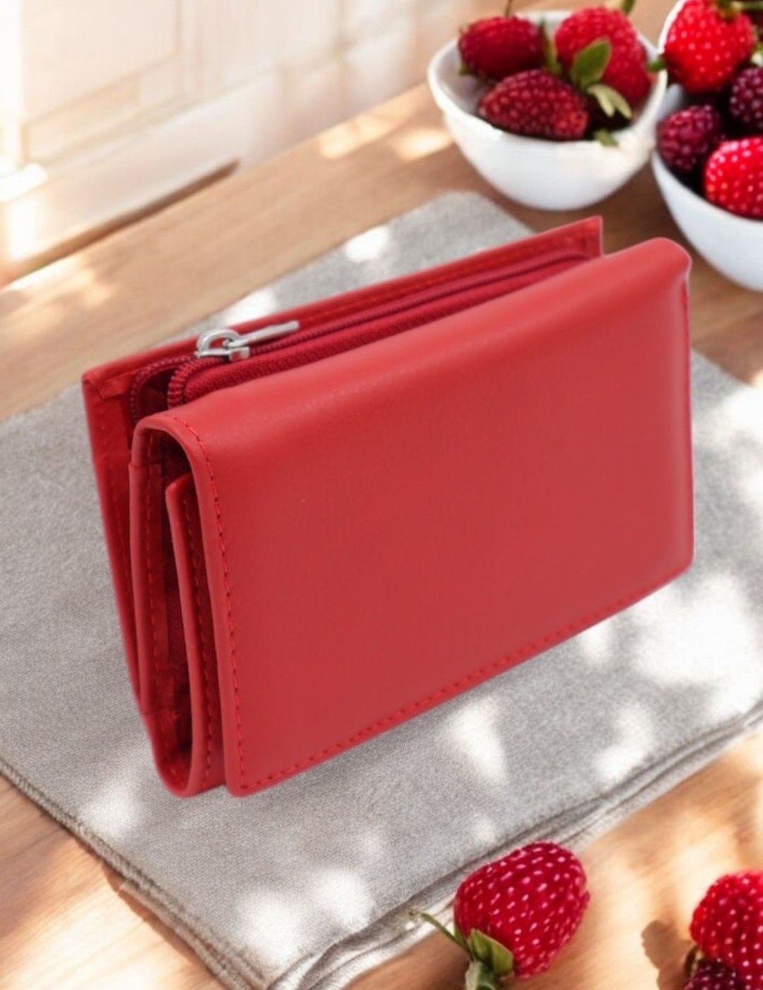 Portofel de dama din piele naturala red
