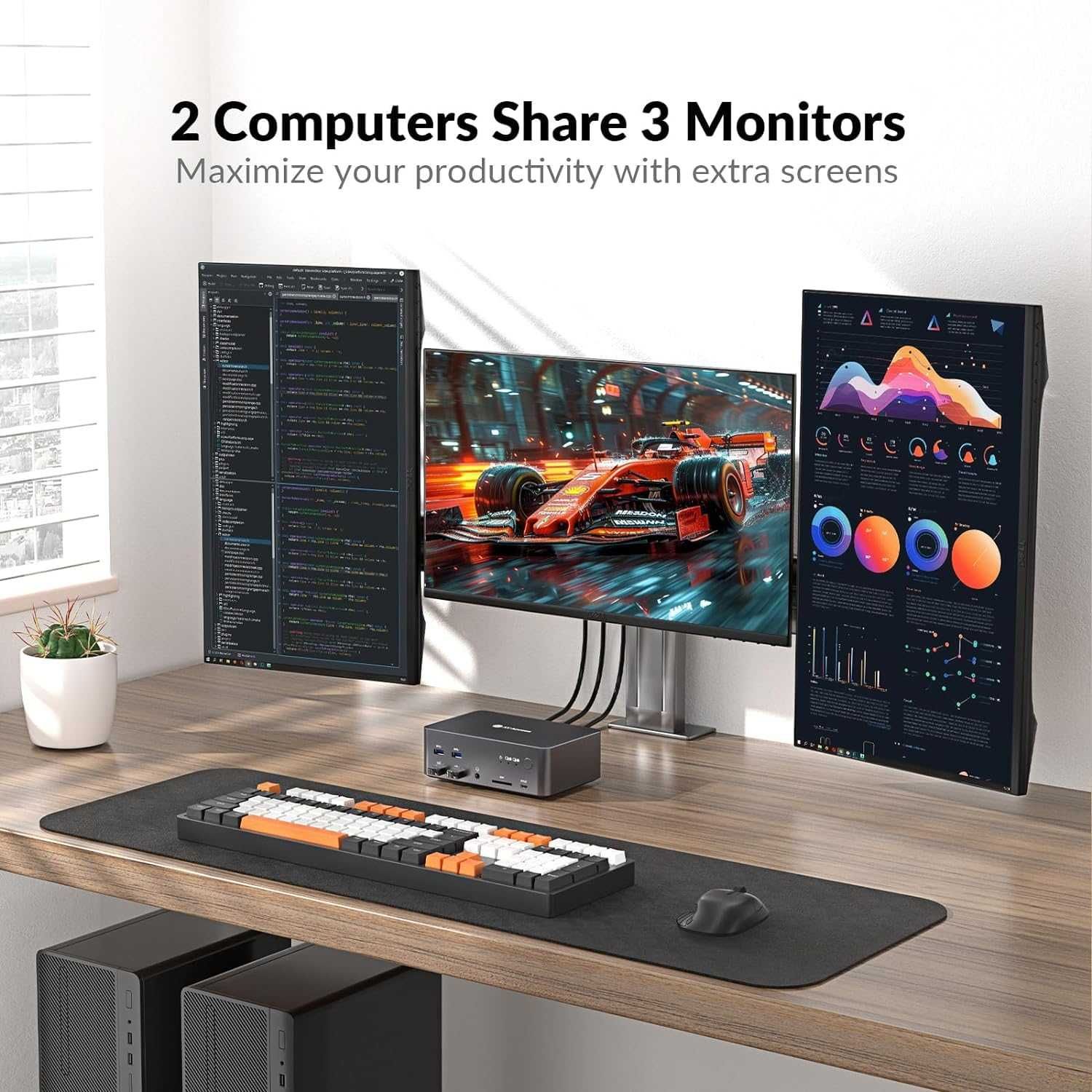 AV Access iDock D23 8K KVM докинг станция за 2 компютъра и 3 монитора