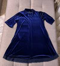 Продам синее платье из велюра, размер 60-62
