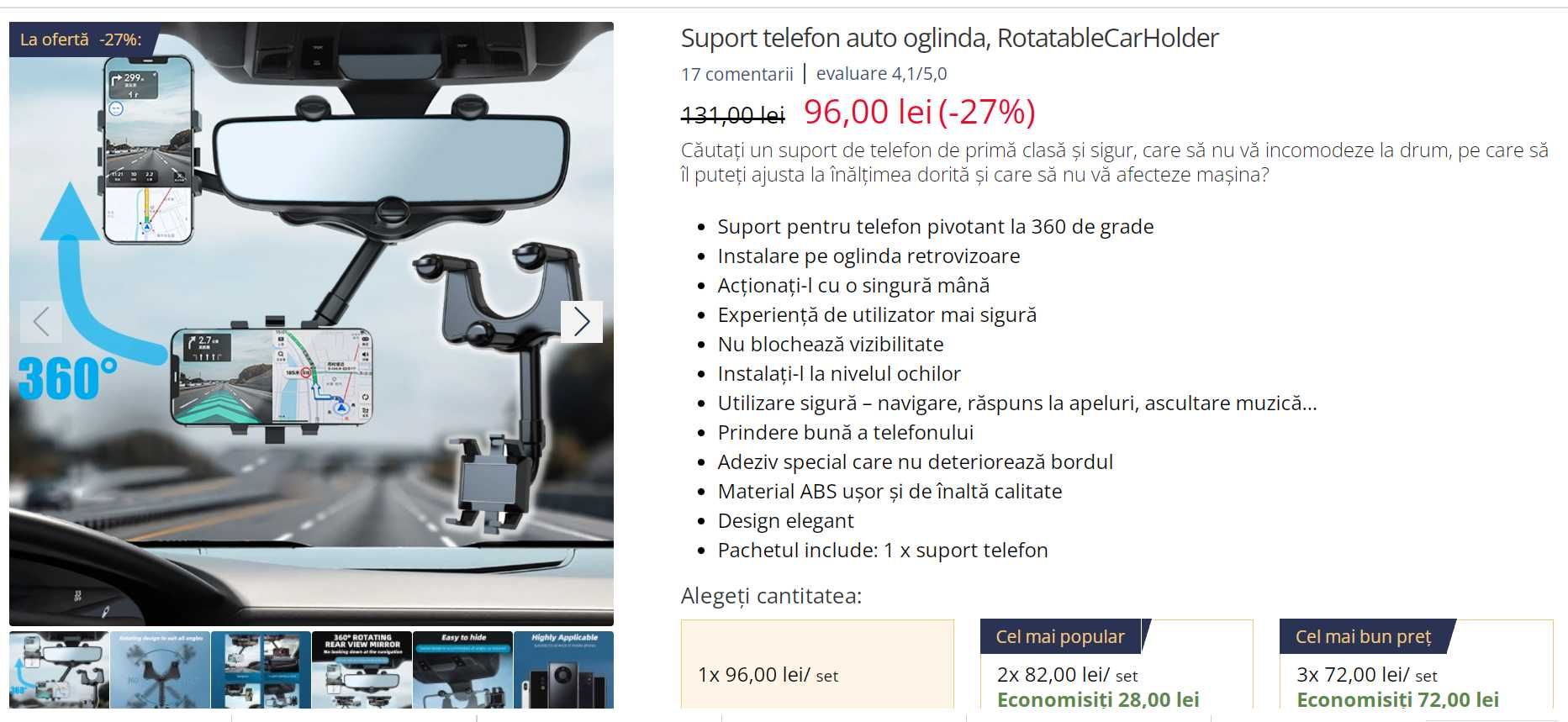 Suport auto multifunctional de telefon, rotativ pentru oglinda