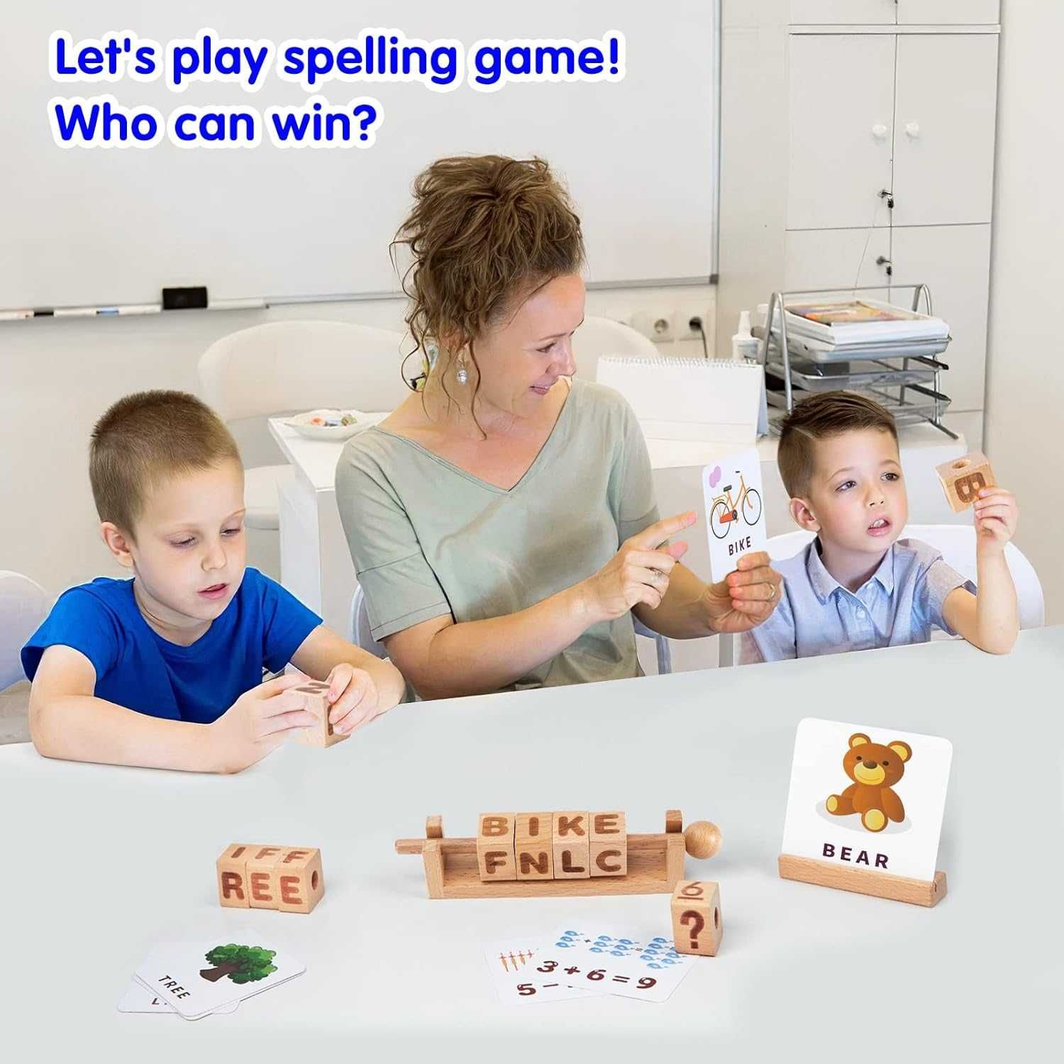 МОНТЕСОРИ, детска игра, дървени кубчета с букви и цифри