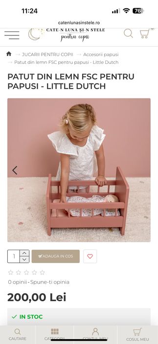 Patut din lemn pentru papusi Little Dutch