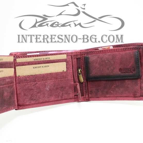 Рокерски портфейл от естествена кожа SKULL (red)