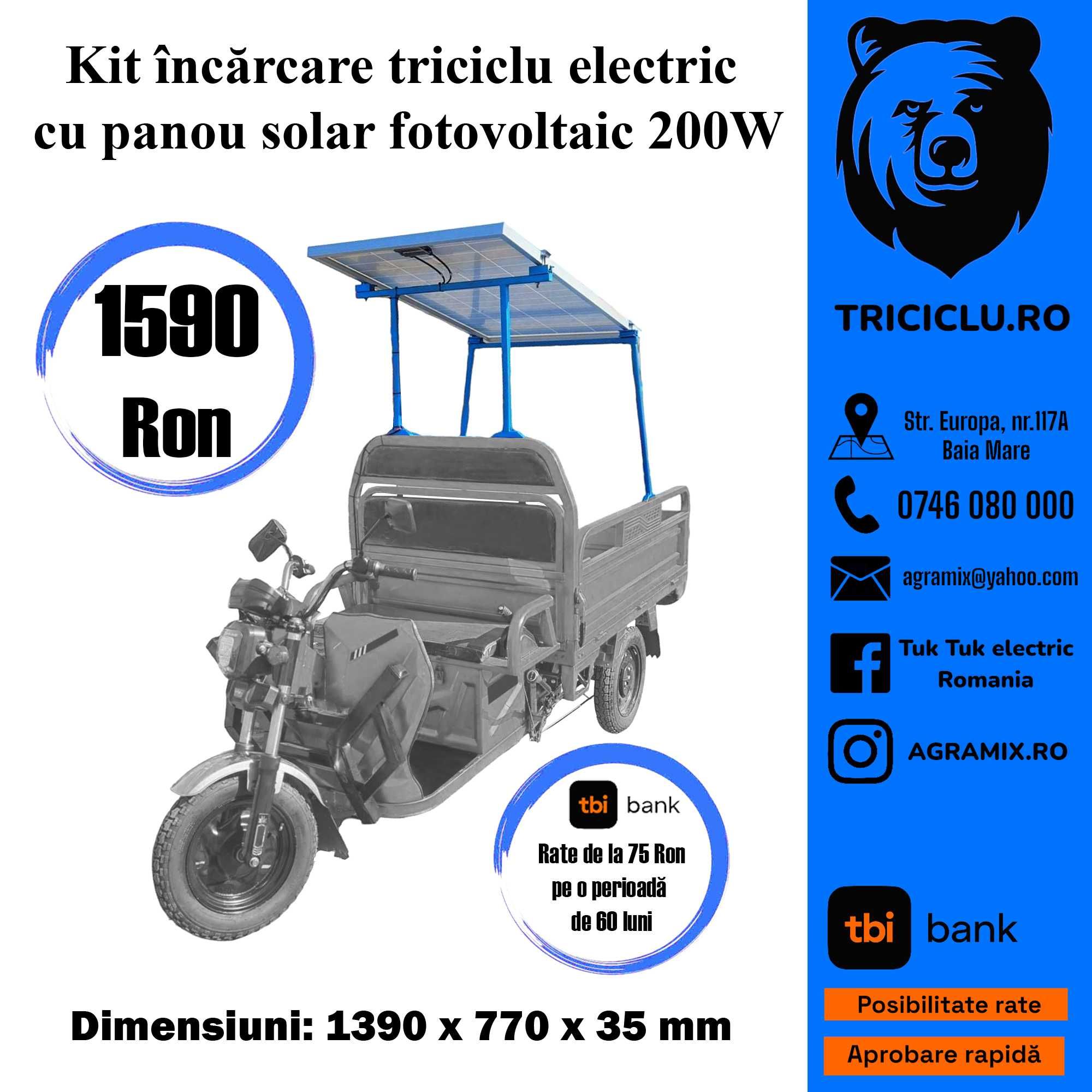 Kit incarcare triciclu electric cu panou solar fotovoltaic